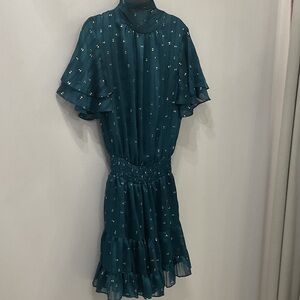 Misa Los Angeles Teal Dress with Gold Accents